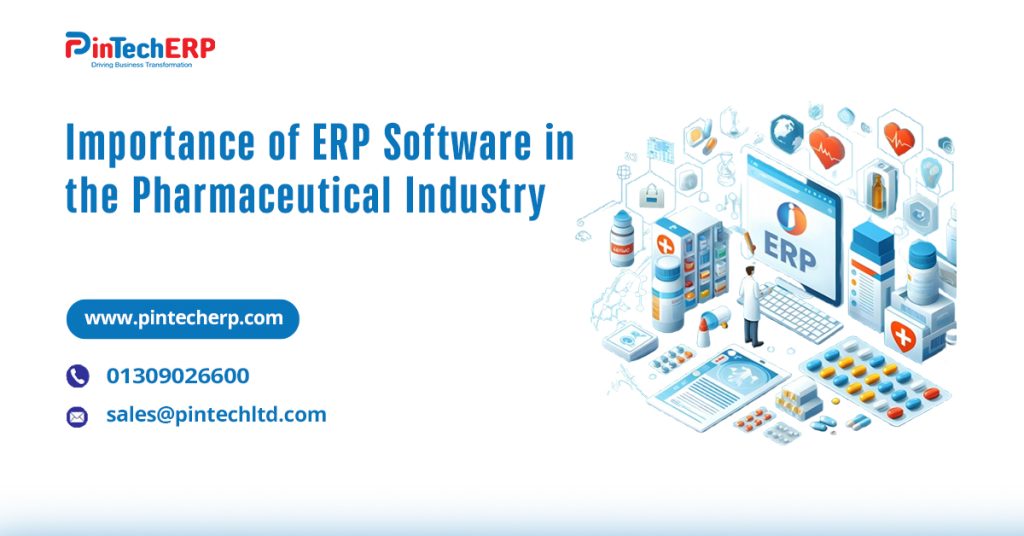 Pharmaceutical ERP software dashboard showing compliance and inventory modules